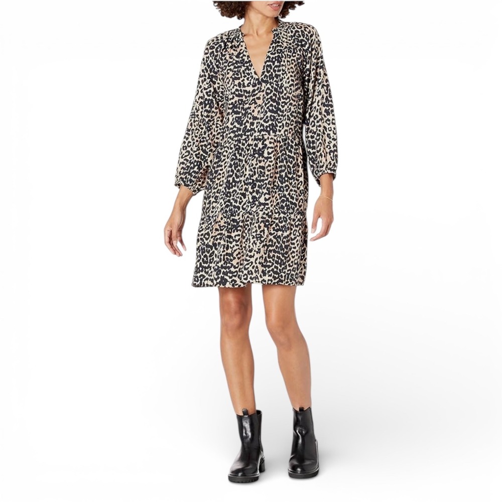 The Drop Caralynmirand Leopard Print Tiered V Neck Mini Dress XXS‎